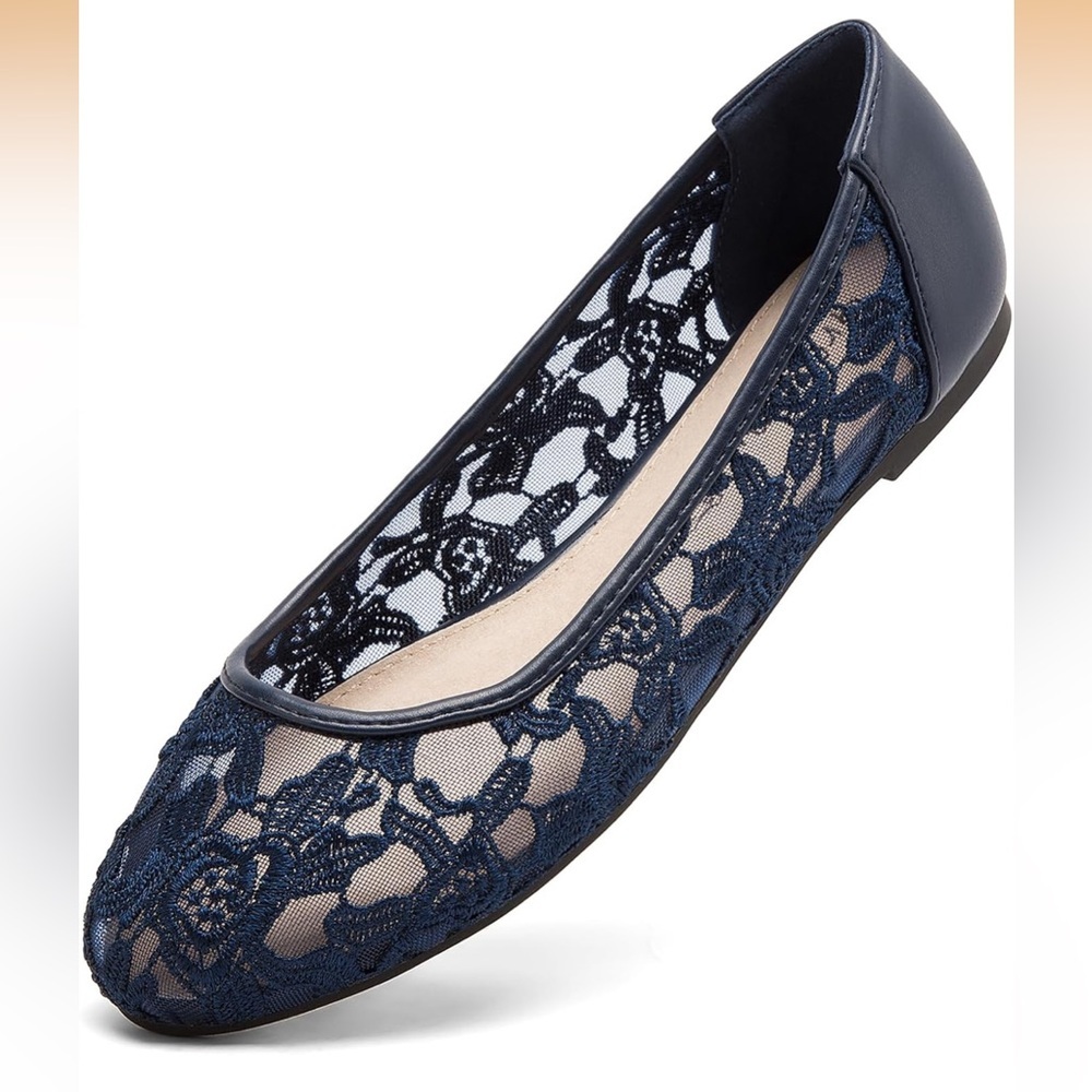 Greatonu Navy Lace Slip-On Ballet Flats NWT Still in Box.